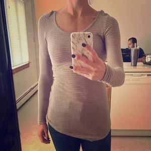Tan, asymmetrical sweater top